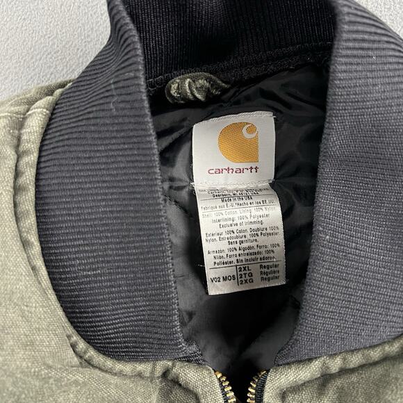 Vintage Carhartt Vest Mens 2XL Moss Green Quilted Canvas Full Zip Workwear - Picture 2 of 7